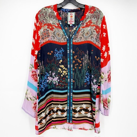 JW Johnny Was Trim V-Neck Blouse M - Picture 2 of 9